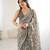 grey color moss satin patta printed ethnic partywear saree