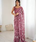 pink color moss satin patta printed ethnic partywear saree