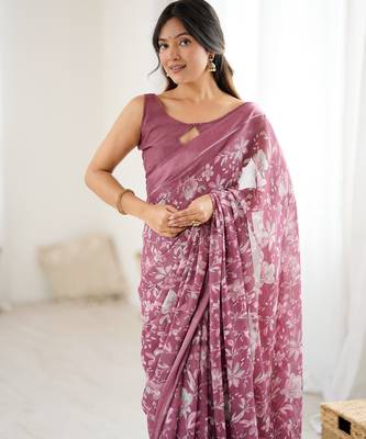 pink moss satin patta printed ethnic partywear saree 4