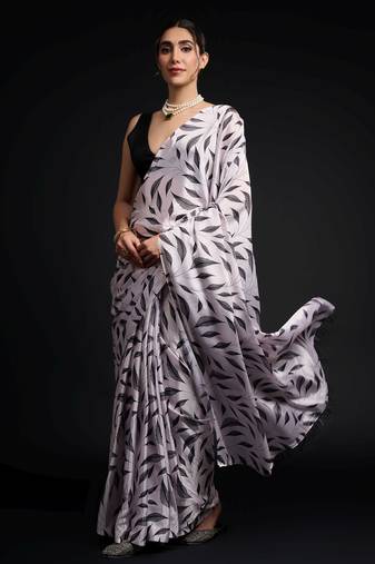 white color chinon fabric designer prinnted ready to wear saree