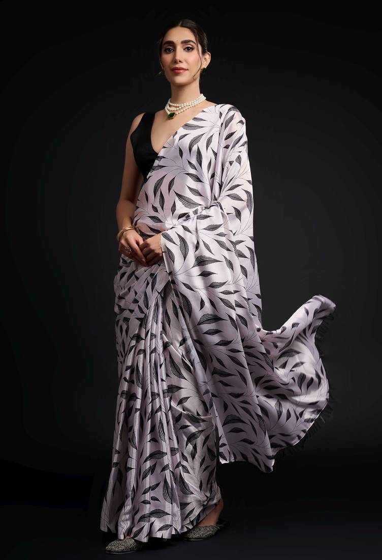 white color chinon fabric designer prinnted ready to wear saree