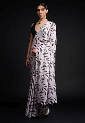 white chinon prinnted ready to wear saree 3