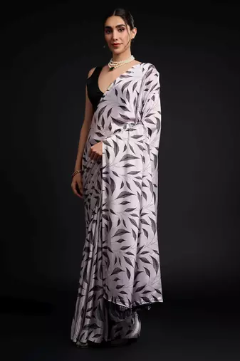 white chinon prinnted ready to wear saree