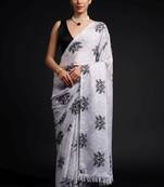 white color chinon fabric designer prinnted ready to wear saree