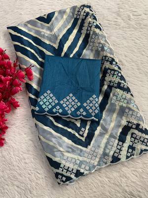 chiffon lehriya design saree with heavy thread & sequins work and mono banglori blouse 1