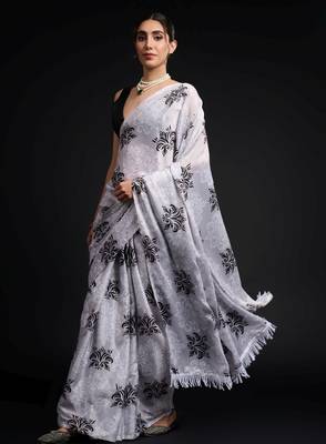 white chinon prinnted ready to wear saree 3