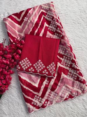 chiffon lehriya design saree with heavy thread & sequins work and mono banglori blouse 1