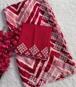 chiffon lehriya design saree with heavy thread & sequins work and mono banglori blouse