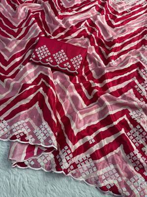 chiffon lehriya design saree with heavy thread & sequins work and mono banglori blouse 2