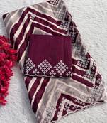 chiffon lehriya design saree with heavy thread & sequins work and mono banglori blouse