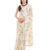 cream color chinon fabric designer prinnted ready to wear saree