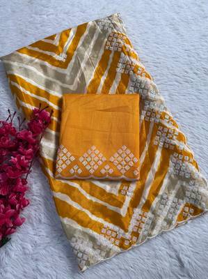 chiffon lehriya design saree with heavy thread & sequins work and mono banglori blouse 1