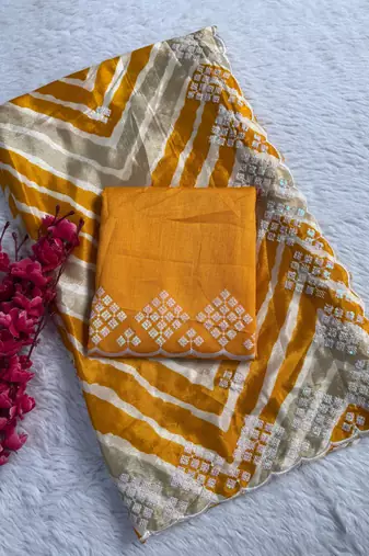 chiffon lehriya design saree with heavy thread & sequins work and mono banglori blouse