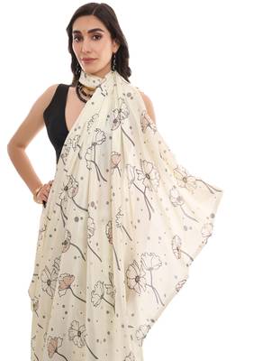 cream chinon prinnted ready to wear saree 2