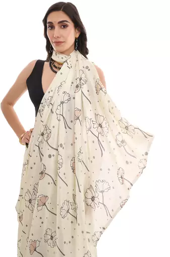 cream chinon prinnted ready to wear saree