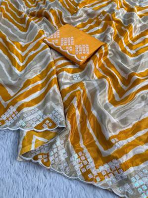 chiffon lehriya design saree with heavy thread & sequins work and mono banglori blouse 2