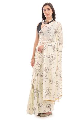 cream chinon prinnted ready to wear saree 3