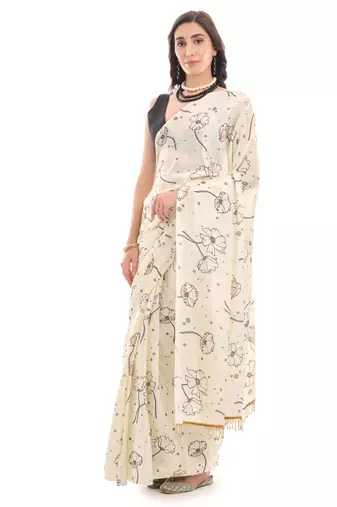 cream chinon prinnted ready to wear saree