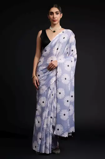 blue color chinon fabric designer prinnted ready to wear saree