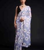 blue color chinon fabric designer prinnted ready to wear saree