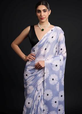 blue chinon prinnted ready to wear saree 2