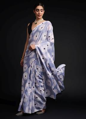 blue chinon prinnted ready to wear saree 3