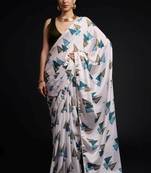 white color chinon fabric designer prinnted ready to wear saree