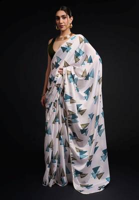 white chinon prinnted ready to wear saree 3