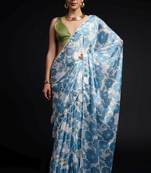 blue color chinon fabric designer prinnted ready to wear saree