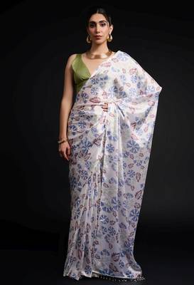 white chinon prinnted ready to wear saree 1
