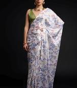 white color chinon fabric designer prinnted ready to wear saree