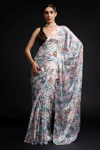 multy color chinon fabric designer prinnted ready to wear saree