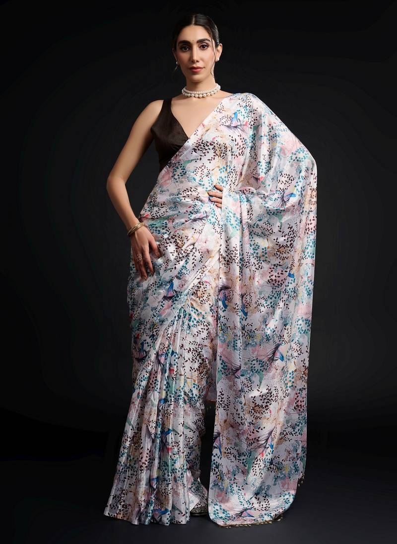 multy color chinon fabric designer prinnted ready to wear saree