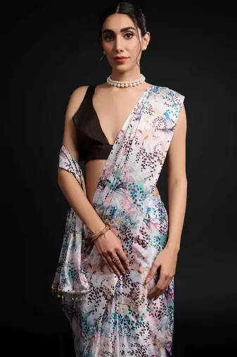 multy chinon prinnted ready to wear saree