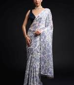 blue color chinon fabric designer prinnted ready to wear saree