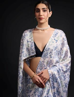 blue chinon prinnted ready to wear saree 2
