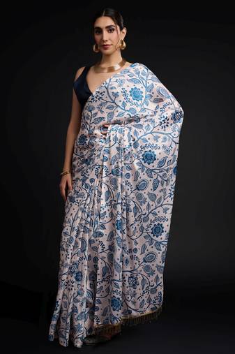 blue color chinon fabric designer prinnted ready to wear saree