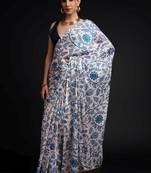 blue color chinon fabric designer prinnted ready to wear saree