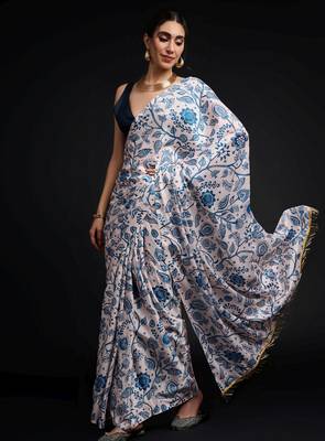 blue chinon prinnted ready to wear saree 3