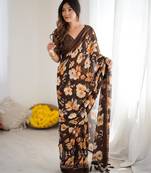 coffee color moss satin patta stylish partywear saree