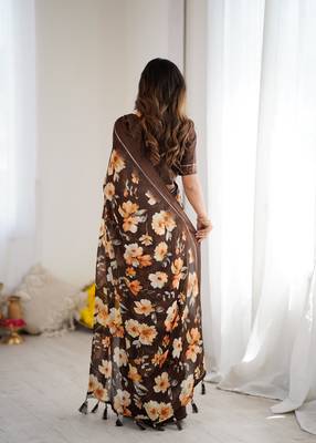 coffee moss satin patta stylish partywear saree 3