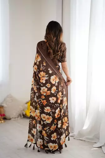 coffee moss satin patta stylish partywear saree