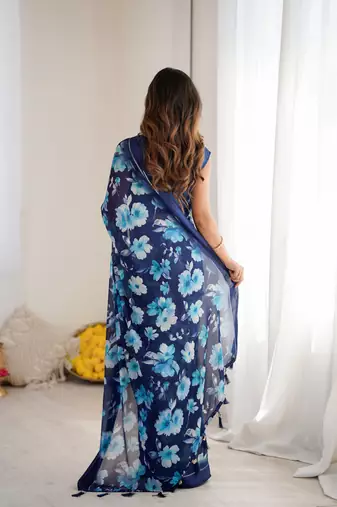 blue moss satin patta stylish partywear saree