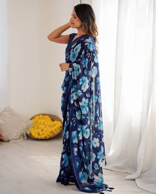 blue moss satin patta stylish partywear saree 5