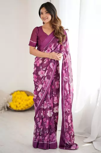 purple color moss satin patta stylish partywear saree