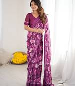 purple color moss satin patta stylish partywear saree