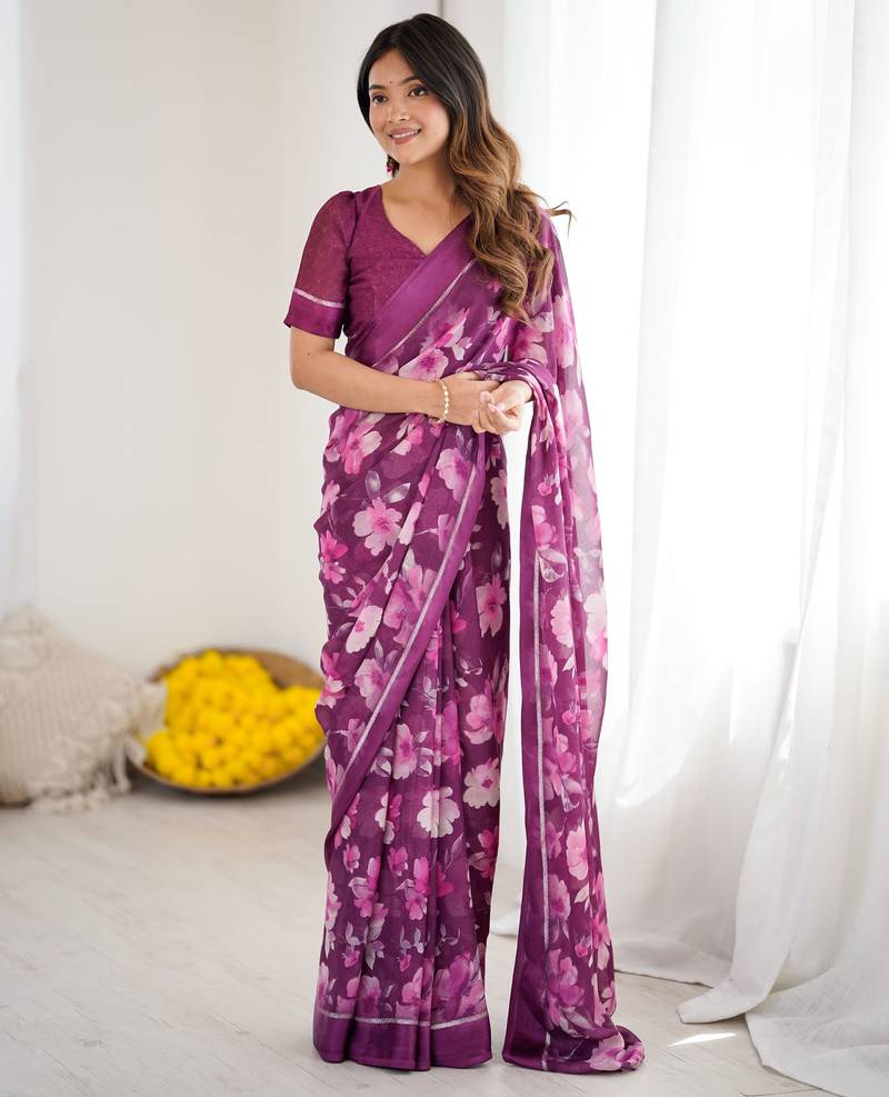 purple color moss satin patta stylish partywear saree