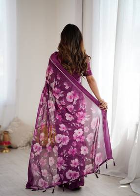 purple moss satin patta stylish partywear saree 3