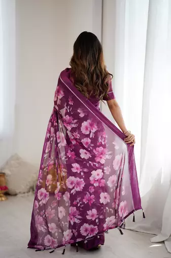 purple moss satin patta stylish partywear saree