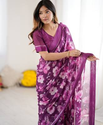 purple moss satin patta stylish partywear saree 4
